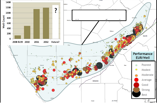 Eagle Ford Shale Map :  1150 Wells  EUR Map