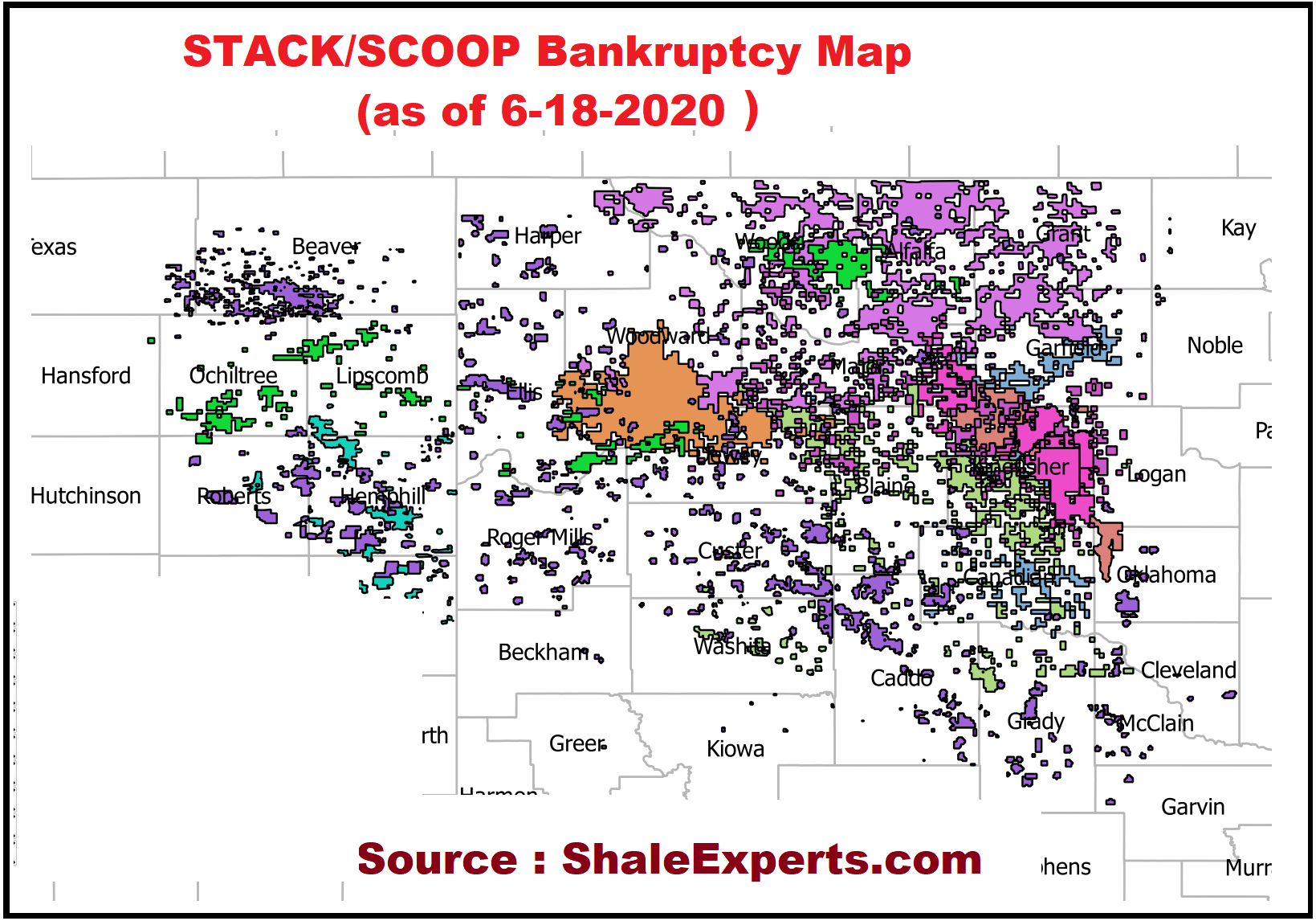 Updated Map : STACK/SCOOP Operators Who Filed Bankruptcy Protection